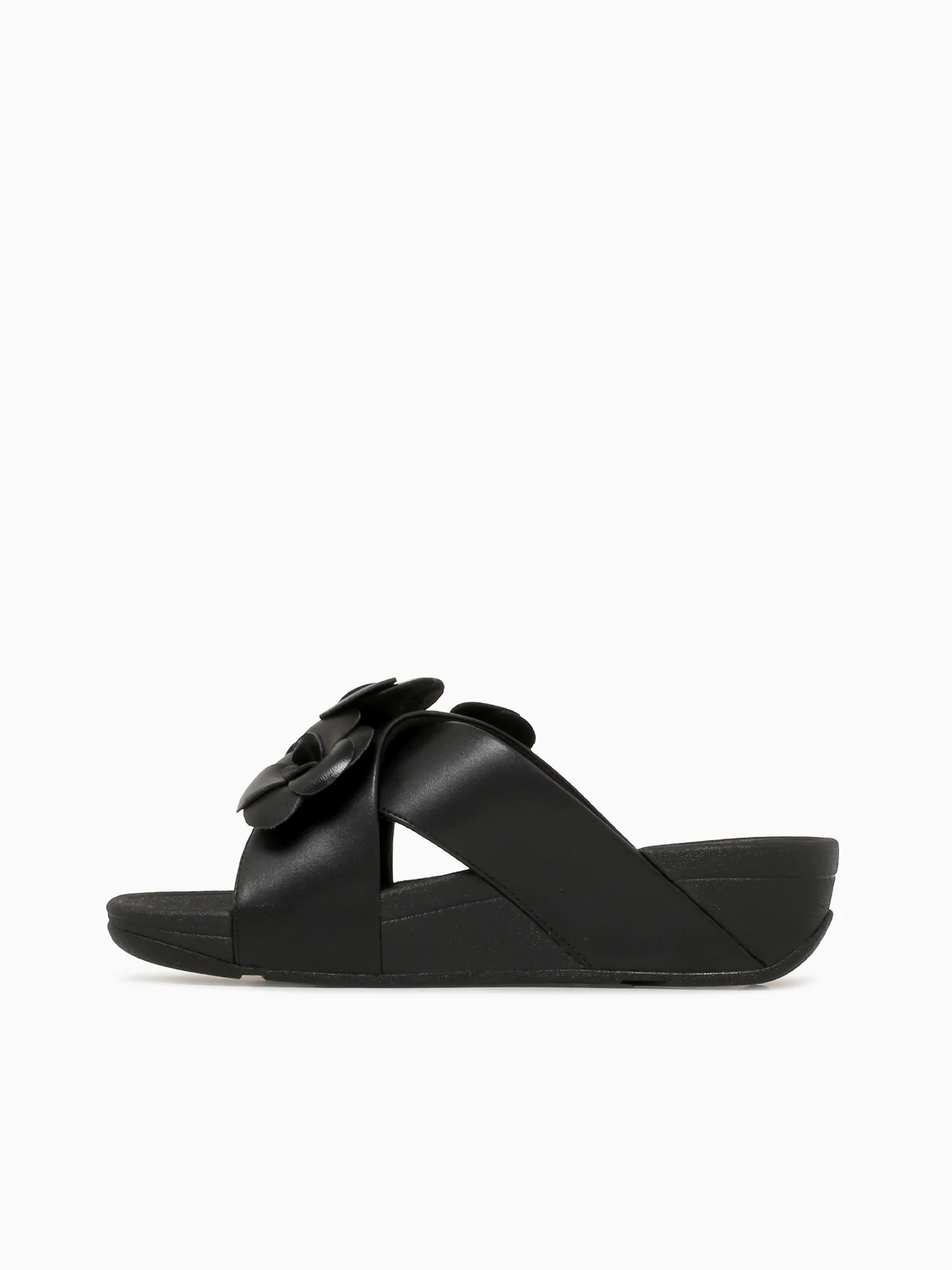 Lulu Flower Cross Slide Black Leather - Image 3