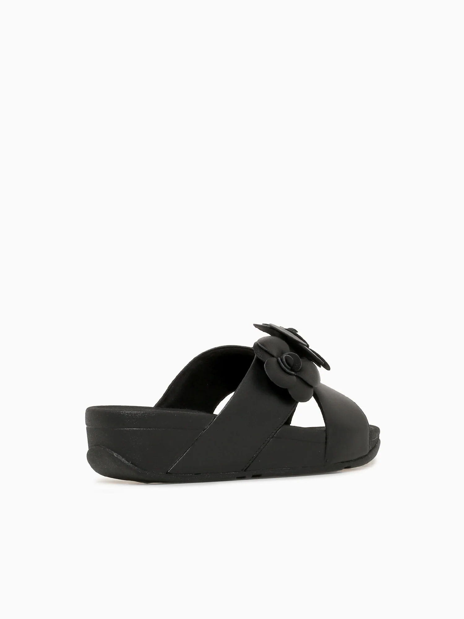 Lulu Flower Cross Slide Black Leather - Image 4