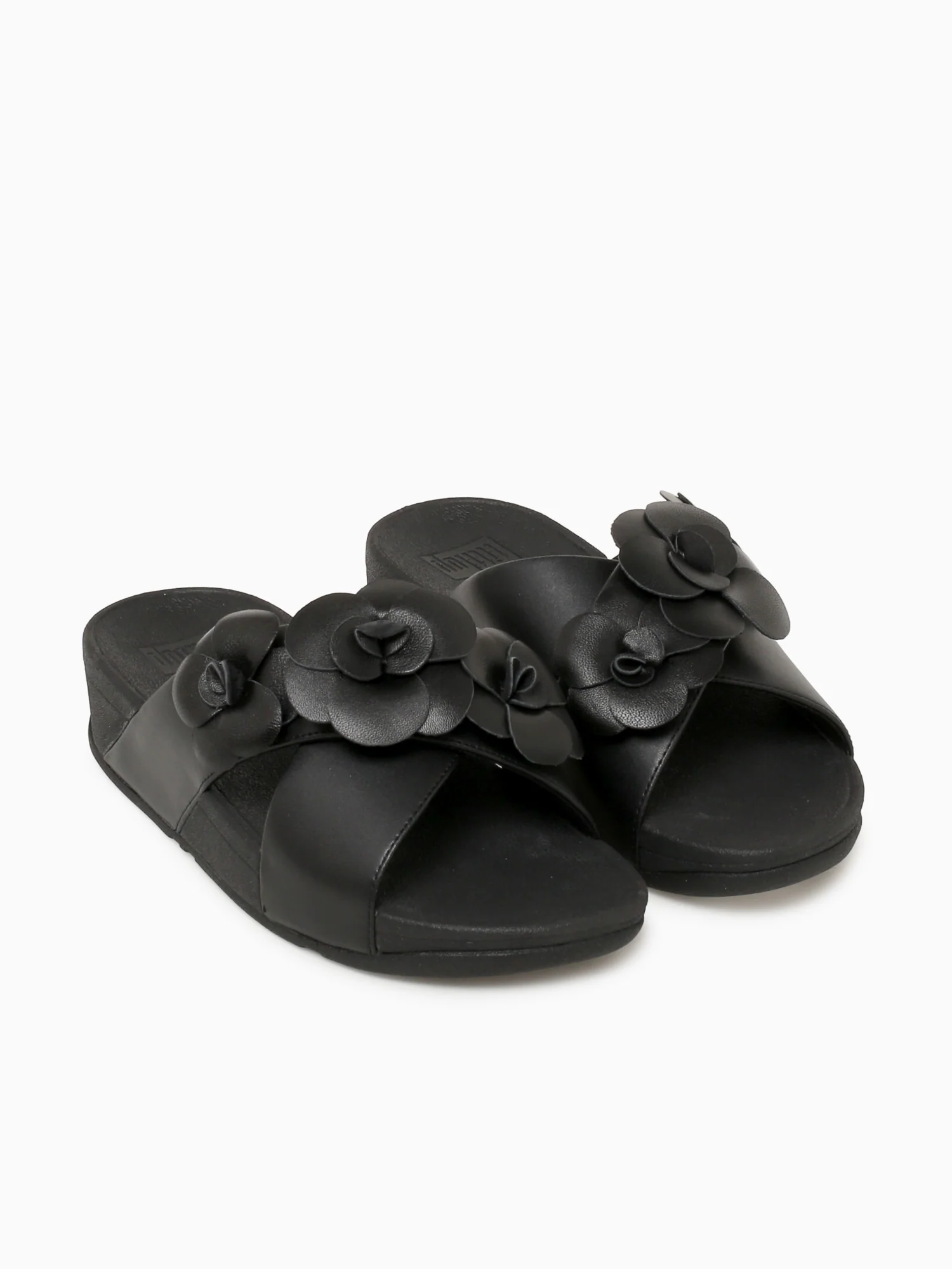 Lulu Flower Cross Slide Black Leather - Image 5