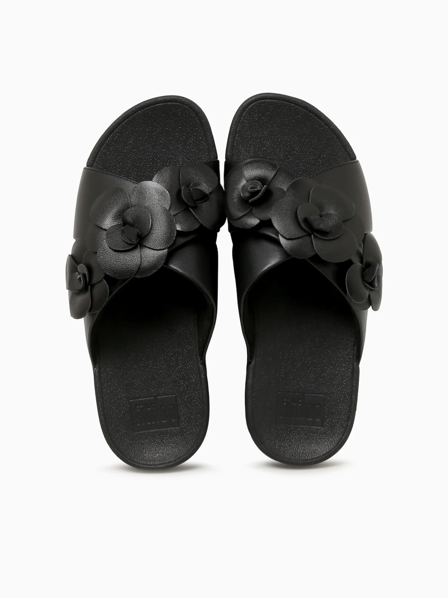 Lulu Flower Cross Slide Black Leather - Image 6