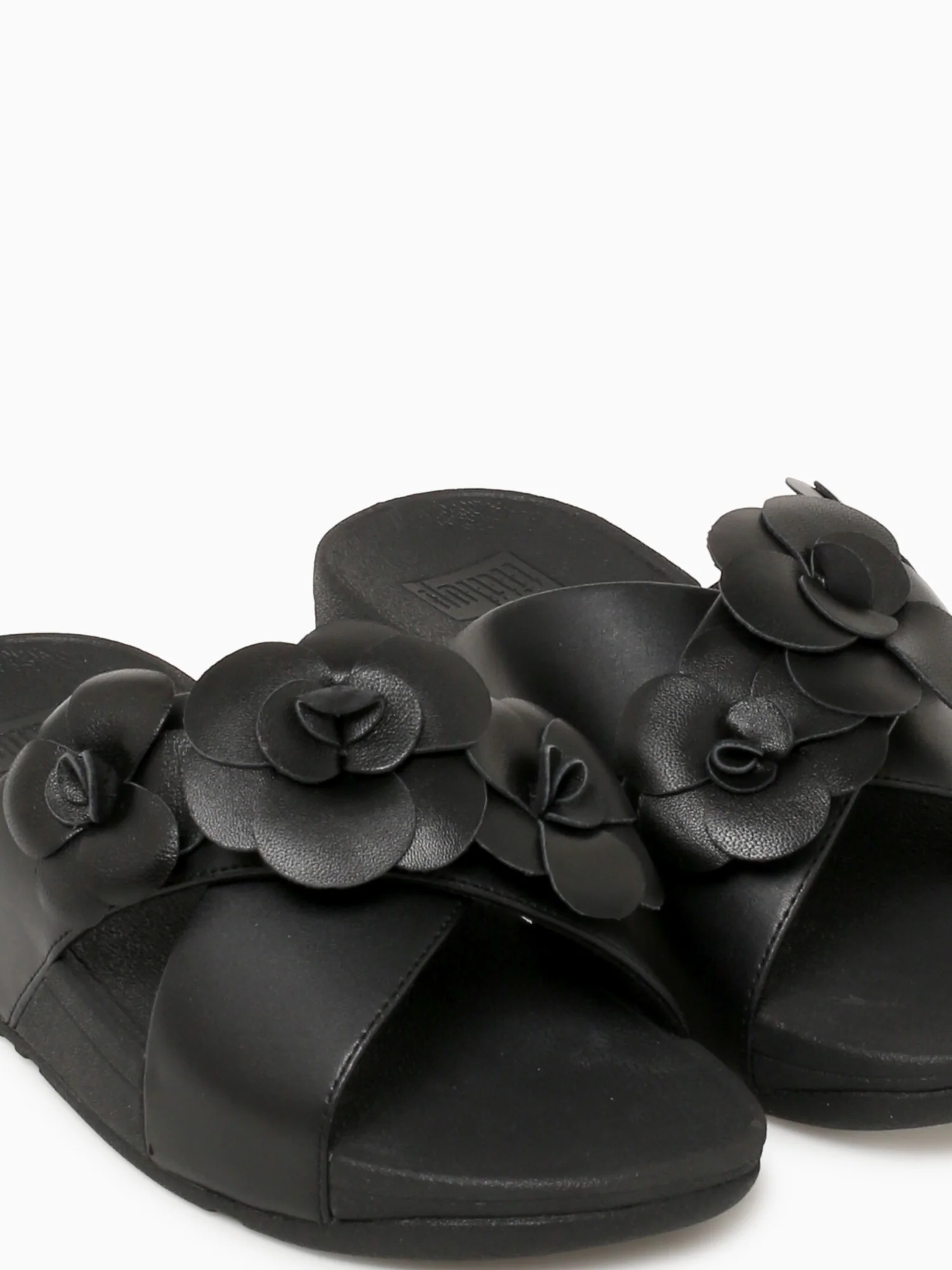 Lulu Flower Cross Slide Black Leather - Image 7